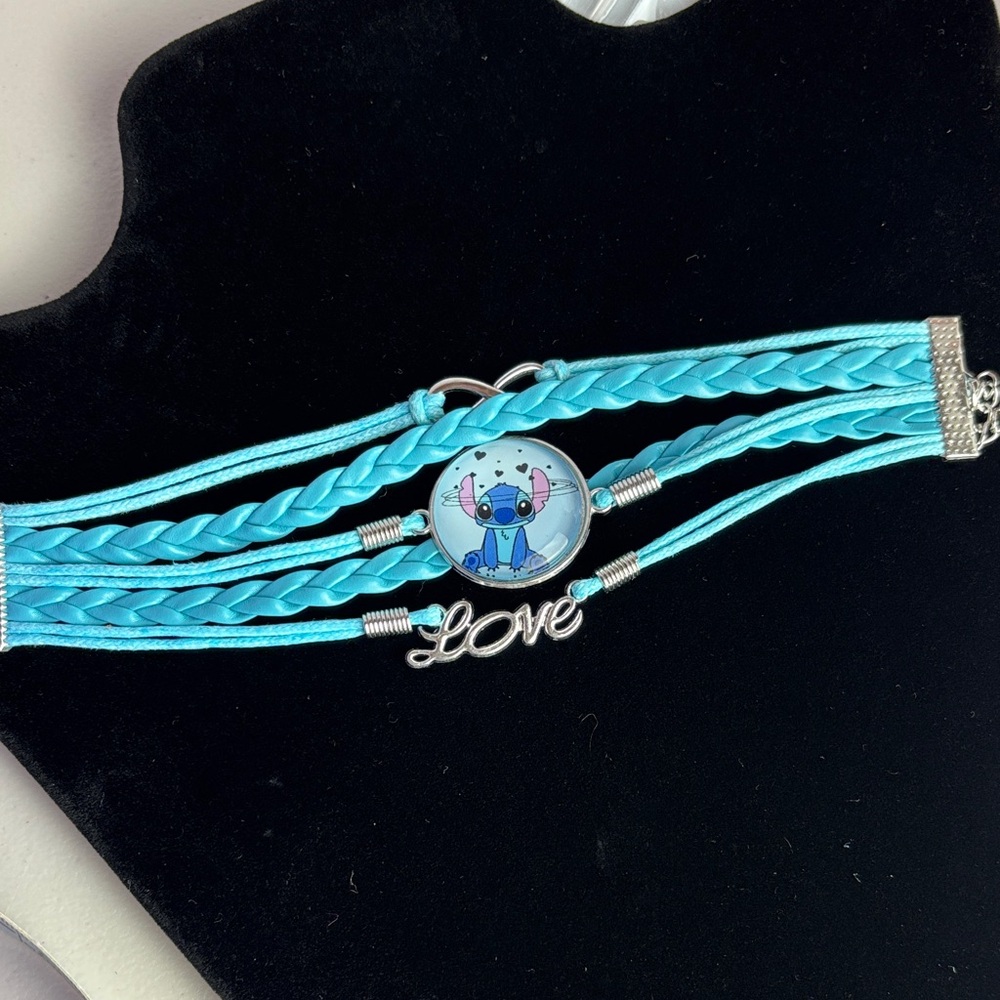 Blue Braided Bracelet with Stitch Infinity Love Charm